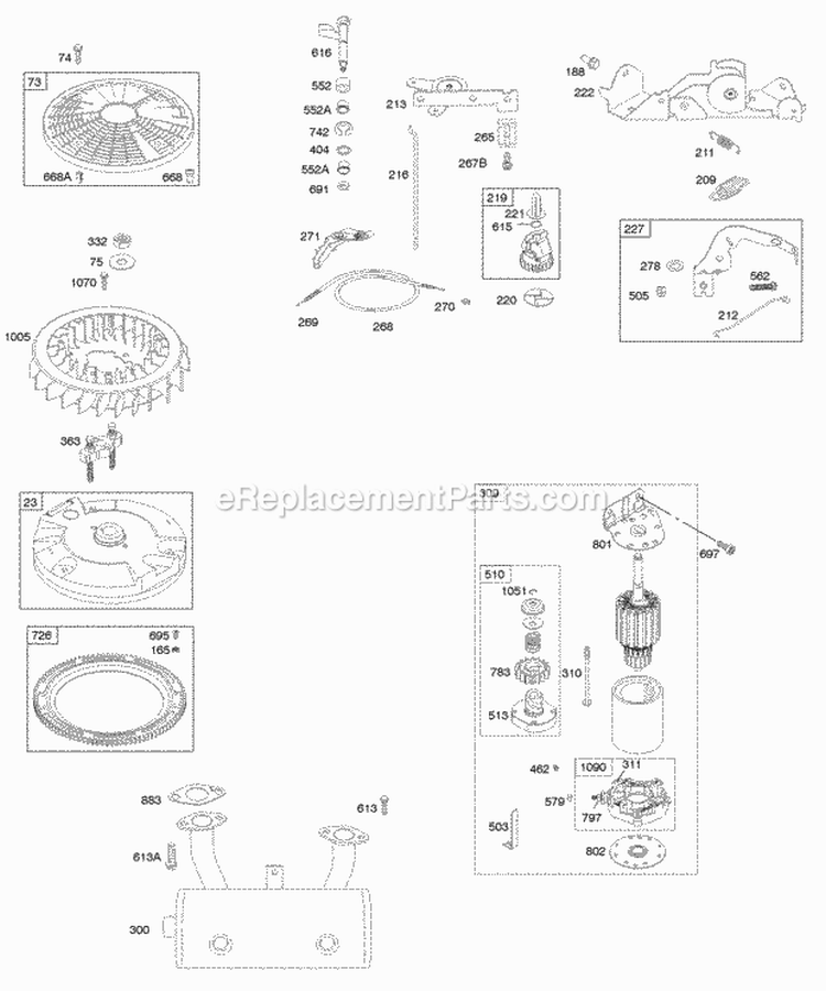 Controls Electric Starter Exhaust System Flywheel Governor Spring Diagram and Parts List for 445977-1092-B1  Briggs and Stratton Engine